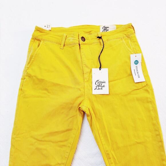 Cosmic Blue Love Yellow Denim Jeans Cuffed Hem Zip Fly Skinny Size 29 - Picture 6 of 6